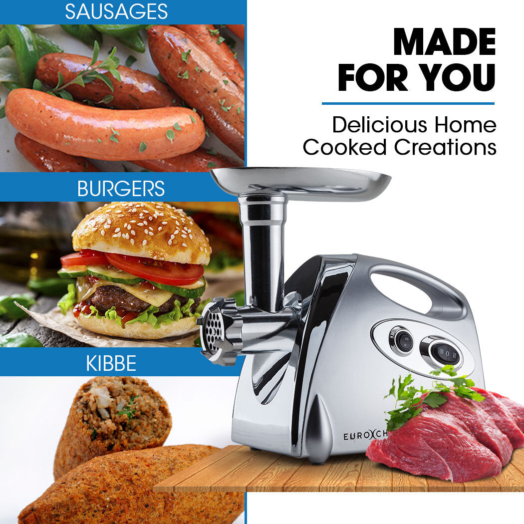 EUROCHEF Electric Meat Grinder, Stainless Steel Mincer Sausage Filler Kibbe Maker, Silver 3