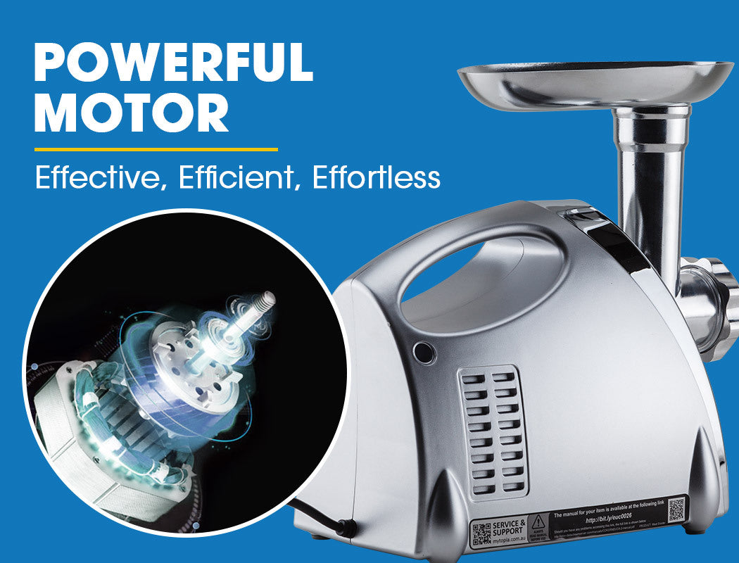 EUROCHEF Electric Meat Grinder, Stainless Steel Mincer Sausage Filler Kibbe Maker, Silver 9