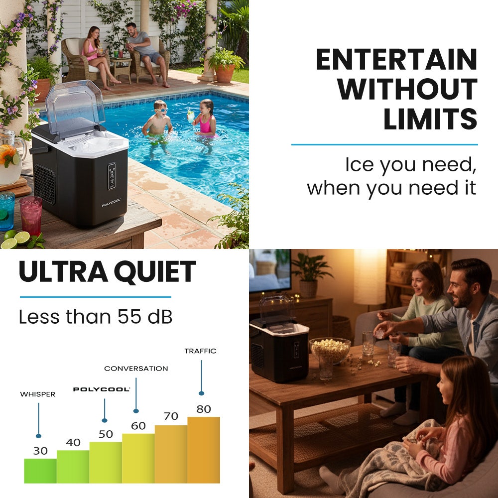 POLYCOOL Portable Ice Maker Machine, Automatic, 12kg/day,  Auto Clean, with Scoop and Removable Basket, Black 3