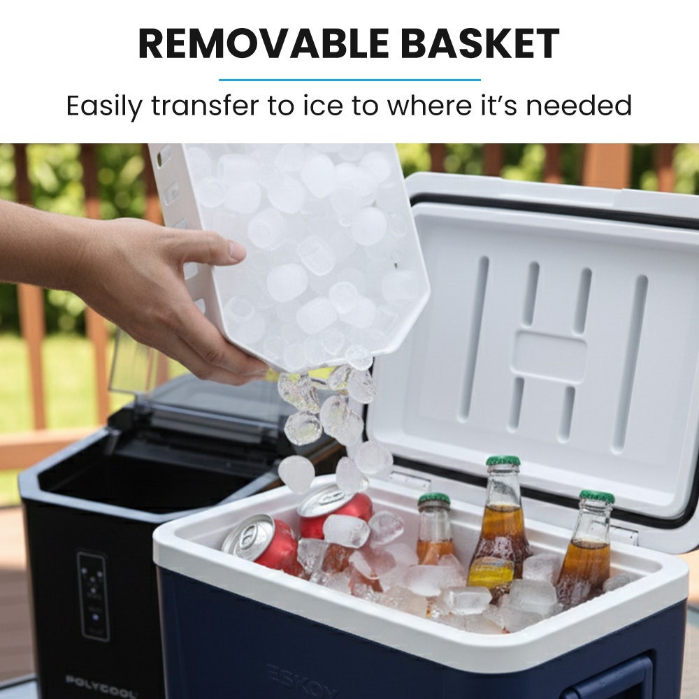POLYCOOL Portable Ice Maker Machine, Automatic, 12kg/day,  Auto Clean, with Scoop and Removable Basket, Black 4