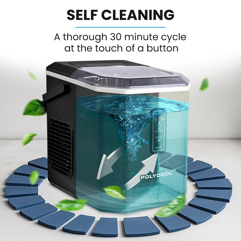 POLYCOOL Portable Ice Maker Machine, Automatic, 12kg/day,  Auto Clean, with Scoop and Removable Basket, Black 7