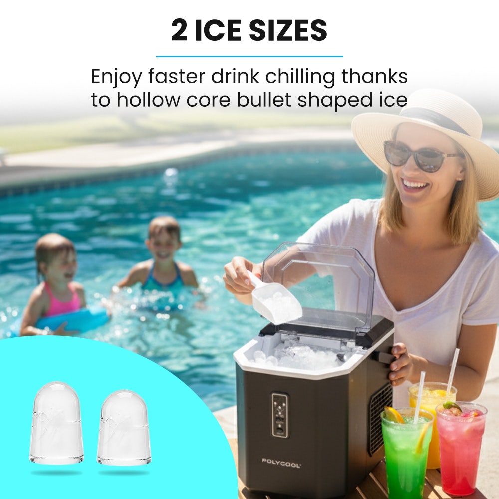 POLYCOOL Portable Ice Maker Machine, Automatic, 12kg/day,  Auto Clean, with Scoop and Removable Basket, Black 8
