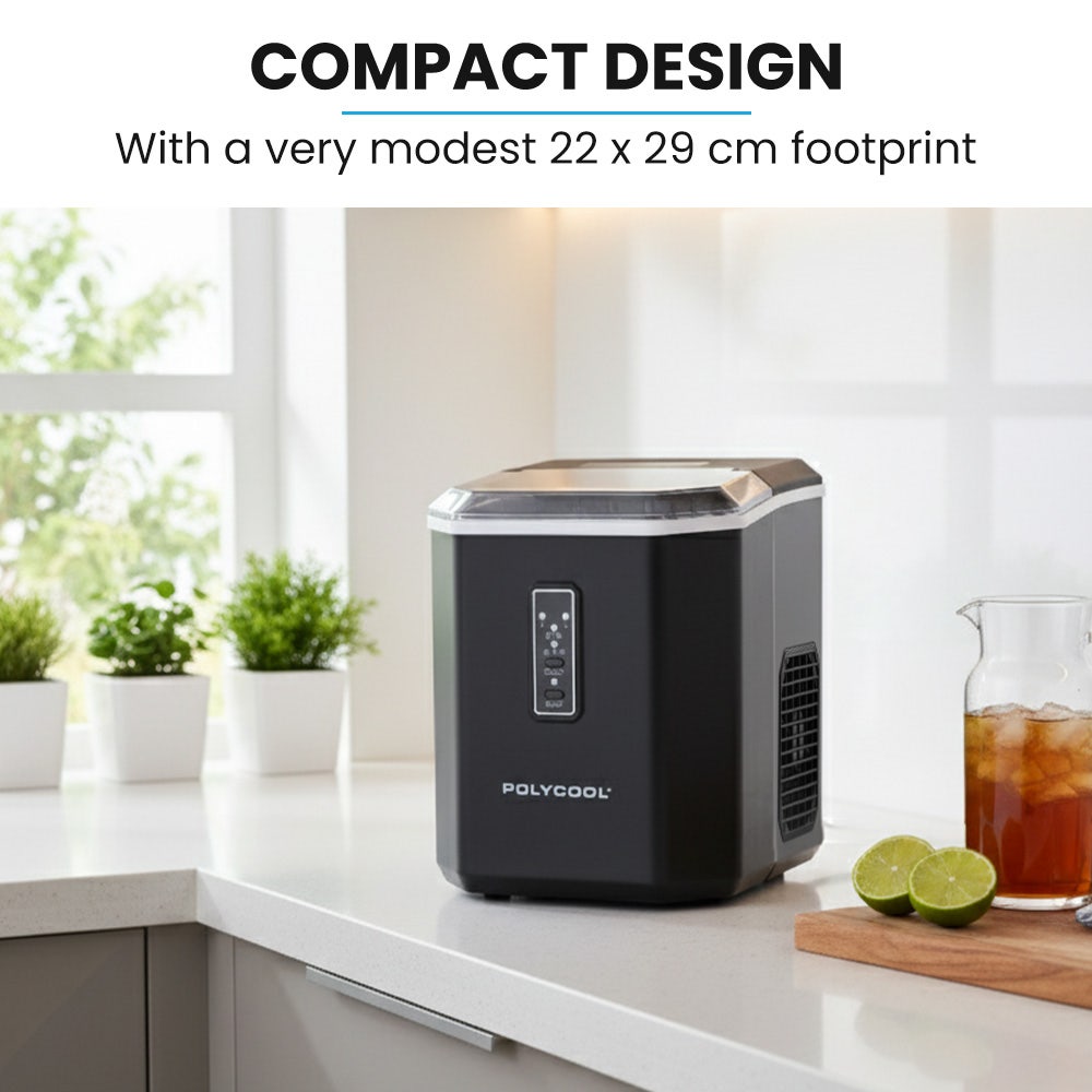 POLYCOOL Portable Ice Maker Machine, Automatic, 12kg/day,  Auto Clean, with Scoop and Removable Basket, Black 9