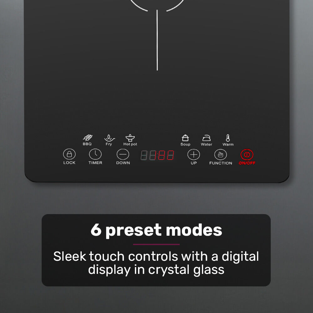 EUROCHEF Induction Cooktop, 2000W, 9 Heat Levels, Fast Electric Portable Cooker, Touch Controls 5