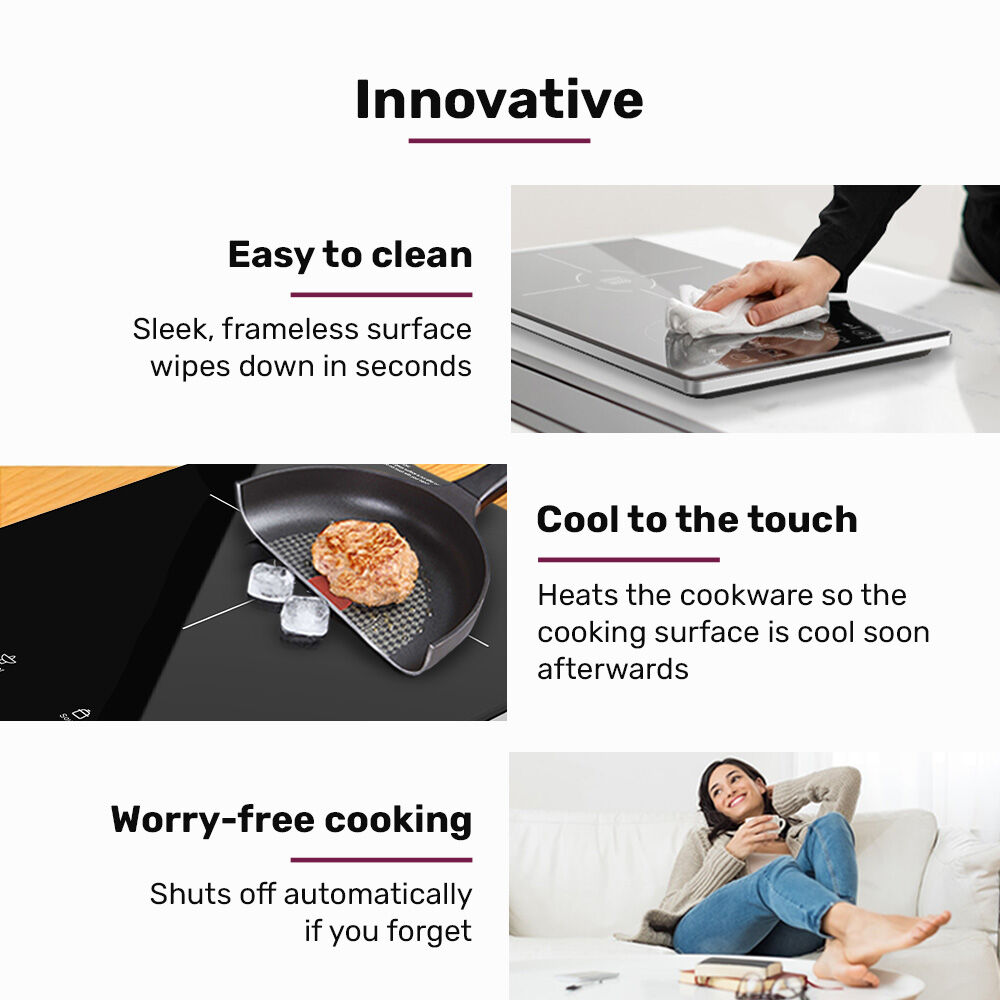 EUROCHEF Induction Cooktop, 2000W, 9 Heat Levels, Fast Electric Portable Cooker, Touch Controls 6