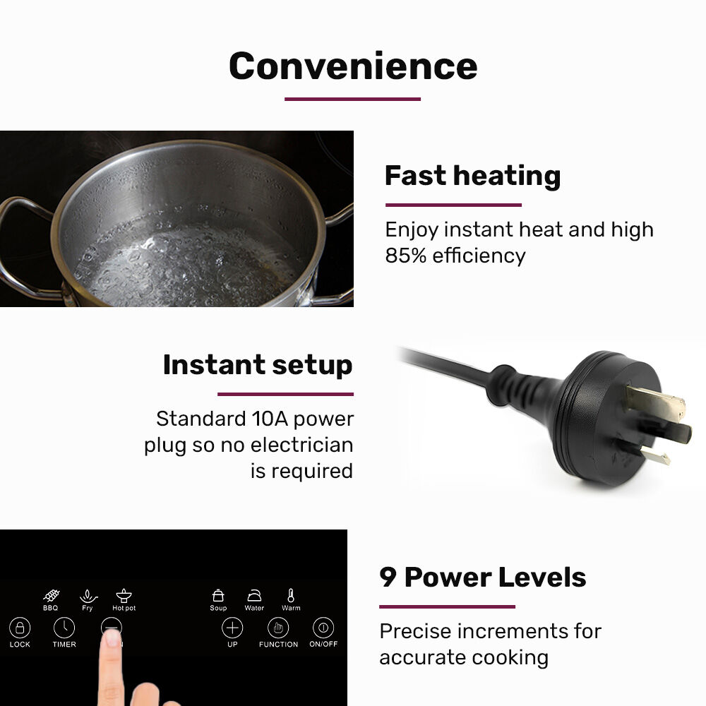 EUROCHEF Induction Cooktop, 2000W, 9 Heat Levels, Fast Electric Portable Cooker, Touch Controls 7