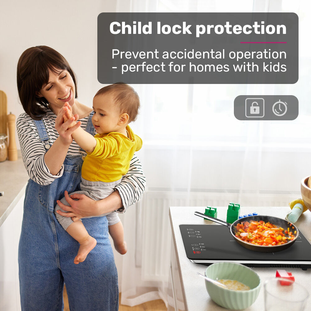 EUROCHEF Induction Cooktop, 2000W, 9 Heat Levels, Fast Electric Portable Cooker, Touch Controls 10