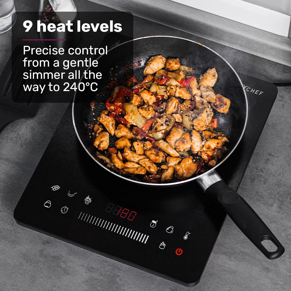 EUROCHEF Induction Cooktop, 2000W, 9 Heat Levels, Fast Electric Portable Cooker, Touch Controls with Slider 5