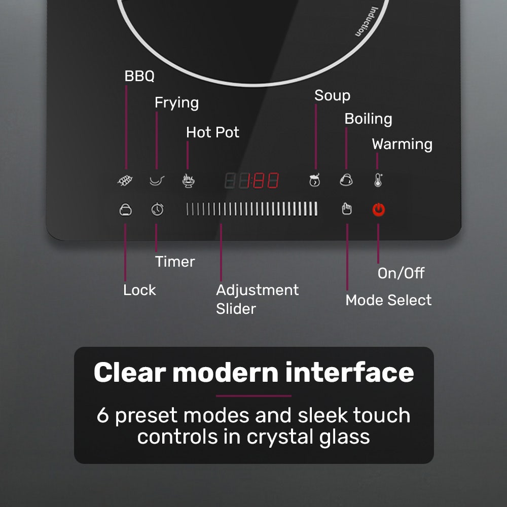 EUROCHEF Induction Cooktop, 2000W, 9 Heat Levels, Fast Electric Portable Cooker, Touch Controls with Slider 7
