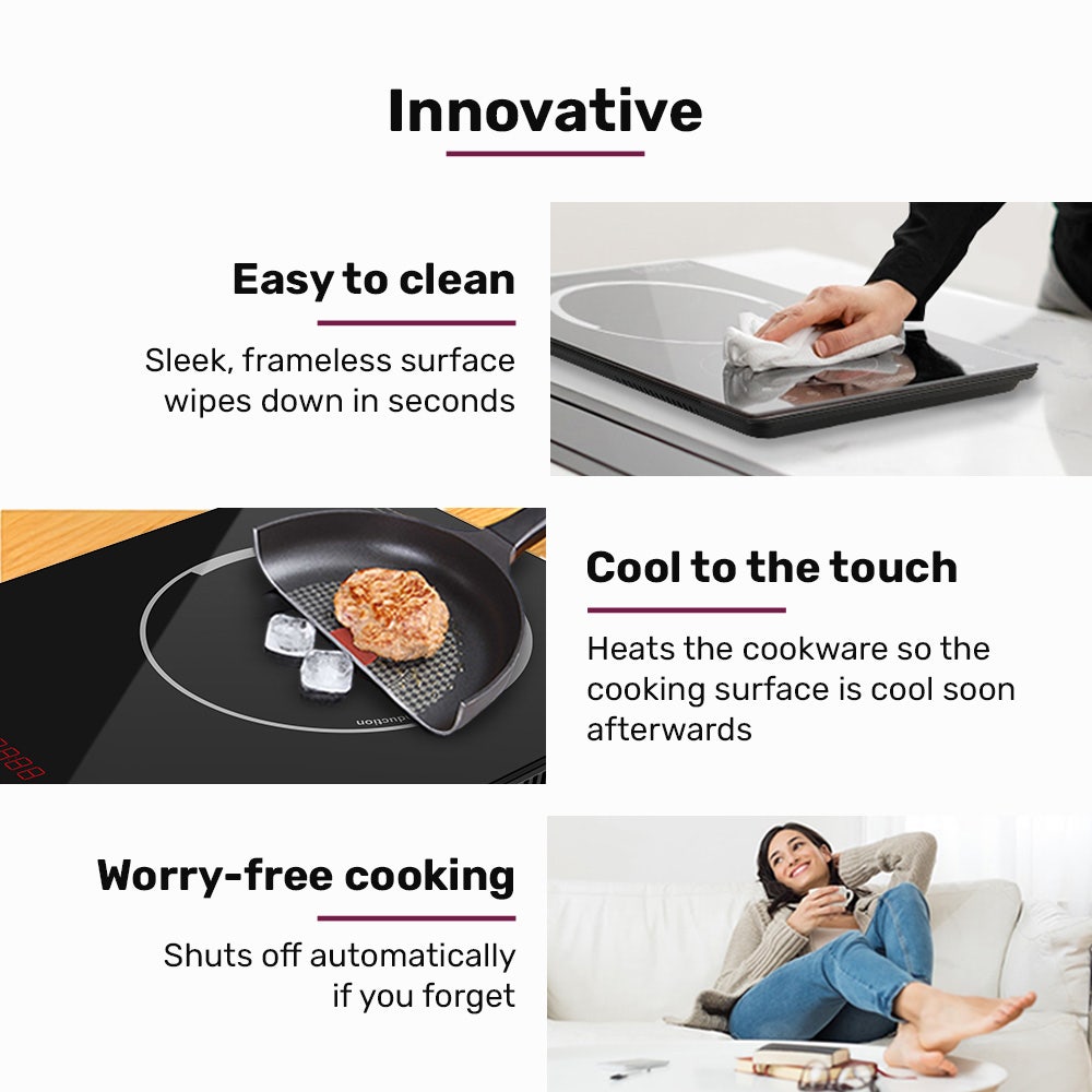 EUROCHEF Induction Cooktop, 2000W, 9 Heat Levels, Fast Electric Portable Cooker, Touch Controls with Slider 8