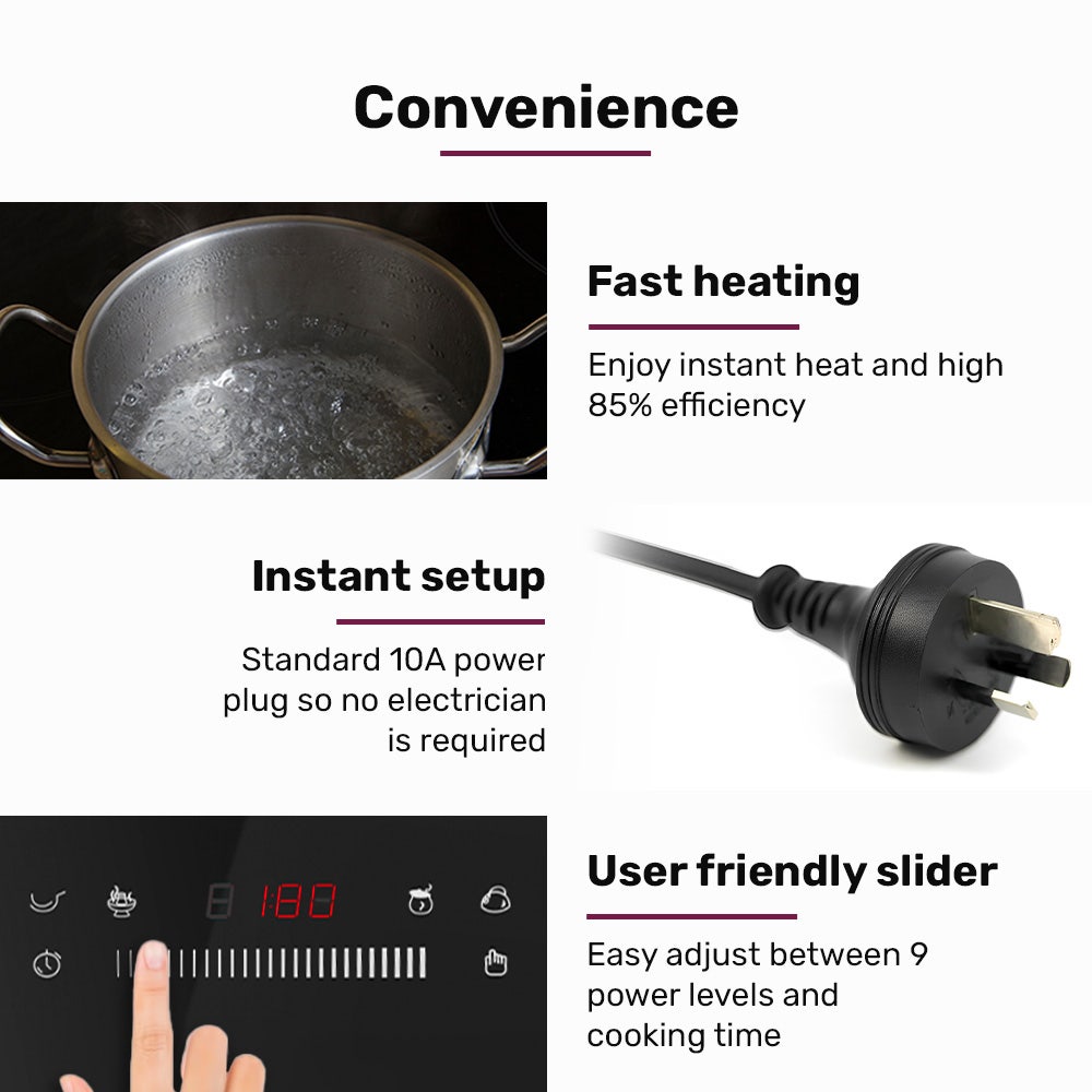 EUROCHEF Induction Cooktop, 2000W, 9 Heat Levels, Fast Electric Portable Cooker, Touch Controls with Slider 9