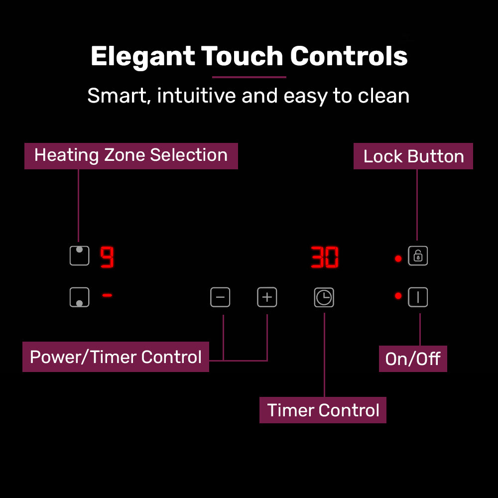 EuroChef 30cm 2 Zone Induction Cooktop, 3300W Electric, Touch Controls 6