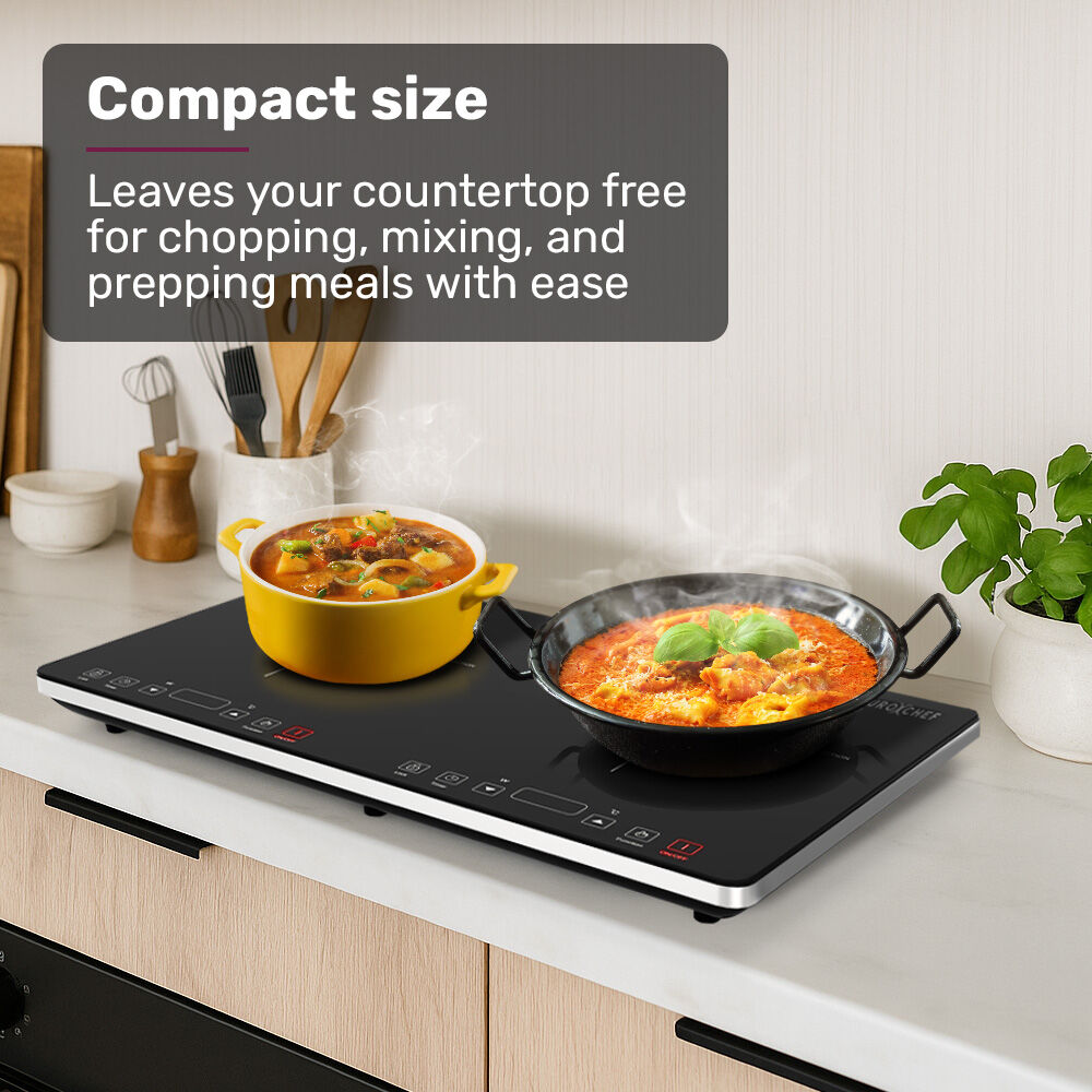 EUROCHEF Double Induction Cooktop, 9 Heat Levels, Fast Electric Portable Cooker, Touch Controls, Standard 10A Power Plug 4
