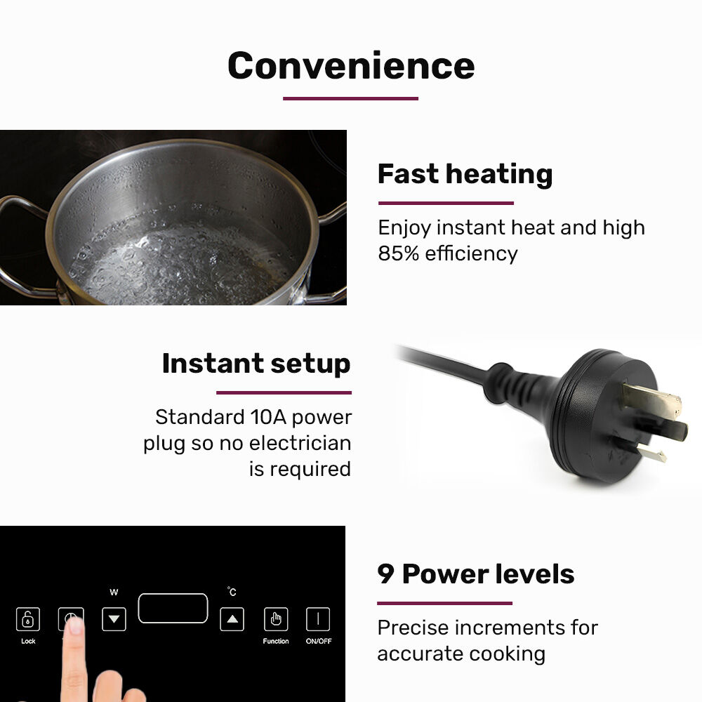 EUROCHEF Double Induction Cooktop, 9 Heat Levels, Fast Electric Portable Cooker, Touch Controls, Standard 10A Power Plug 7