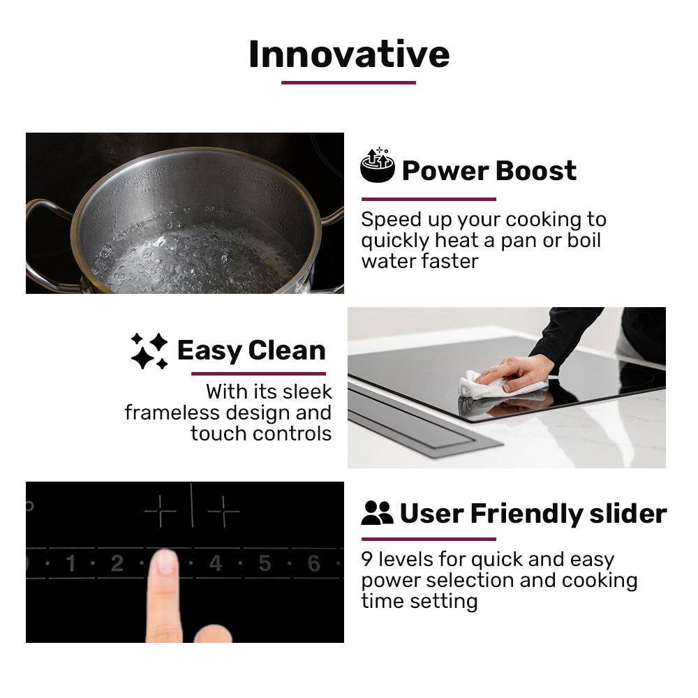 EuroChef 60cm 4 Zone Induction Cooktop, 6800W Electric, Touch Controls 6