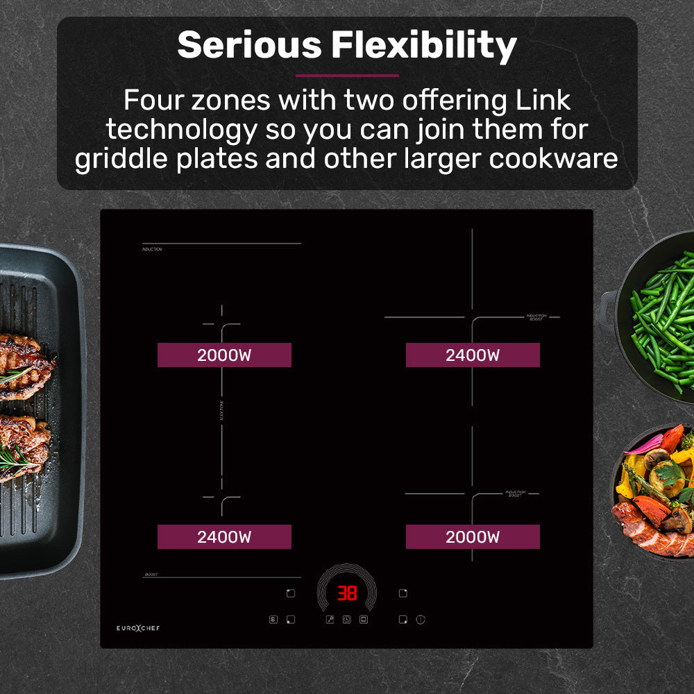EUROCHEF 60cm 4 Zone Induction Cooktop, 7200W Electric, FlexZone Function, Touch Controls 3