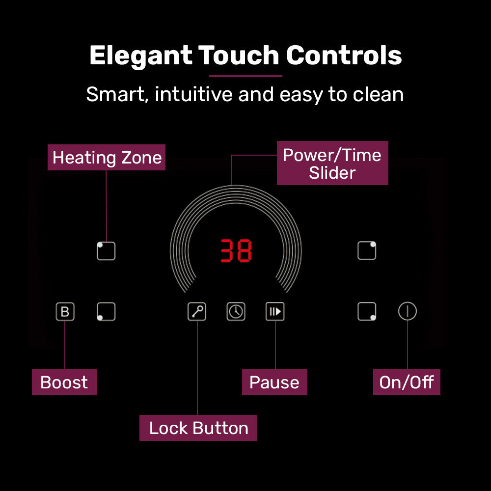 EUROCHEF 60cm 4 Zone Induction Cooktop, 7200W Electric, FlexZone Function, Touch Controls 5