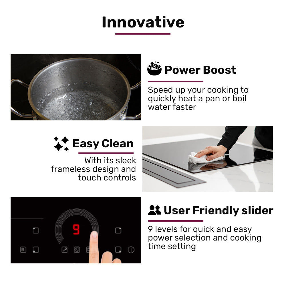 EUROCHEF 60cm 4 Zone Induction Cooktop, 7200W Electric, FlexZone Function, Touch Controls 7