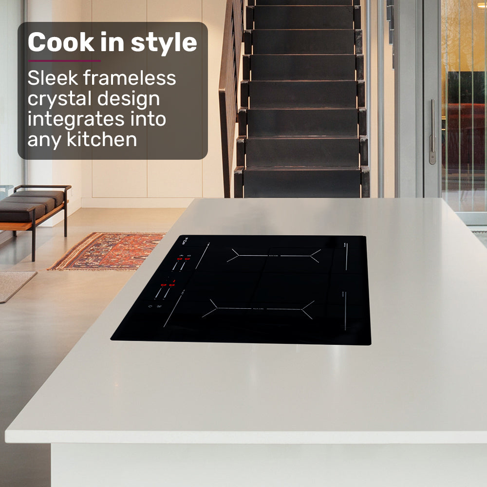 EuroChef 60cm 4 Zone Induction Cooktop, 7200W Electric, Dual Link Bridged Zone Hobs, Touch Controls 4