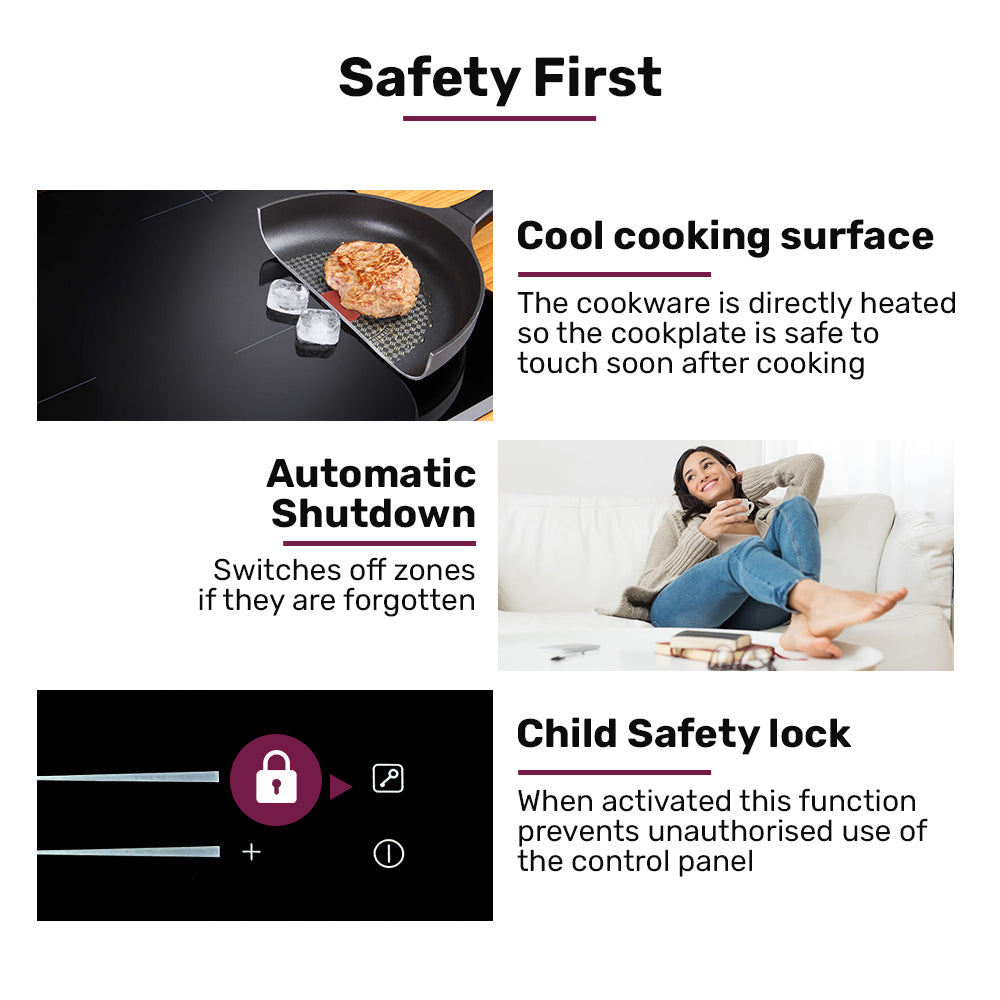 EuroChef 60cm 4 Zone Induction Cooktop, 7200W Electric, Dual Link Bridged Zone Hobs, Touch Controls 9
