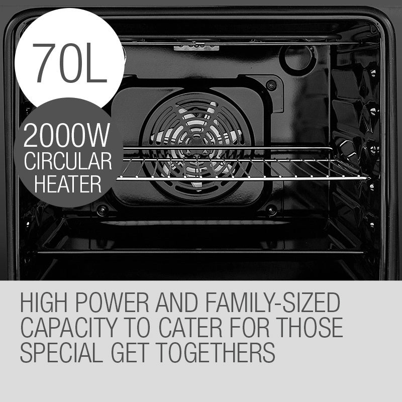 EuroChef 60cm Stainless Built-in 70L Grill 8 Function Fan Forced Electric Wall Oven 9