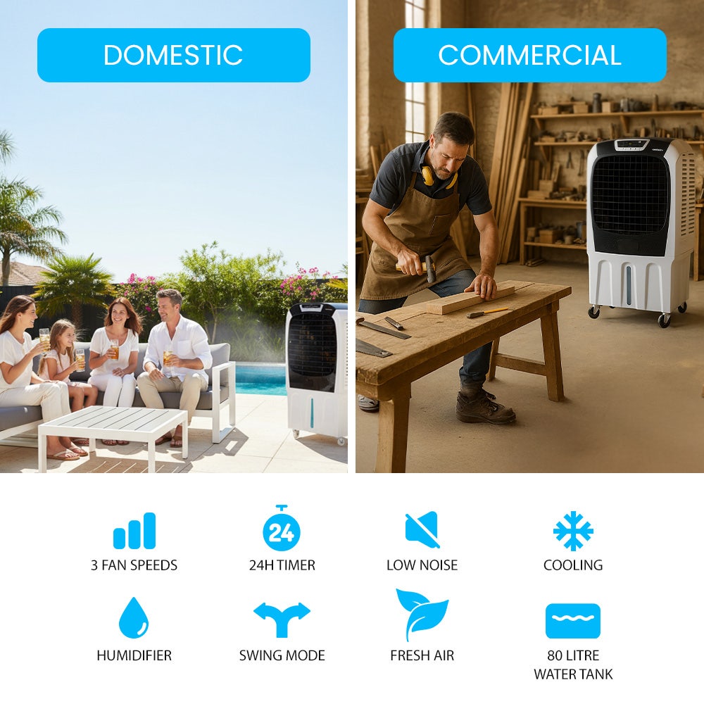 POLYCOOL 450W 80L Evaporative Air Cooler, Commercial Grade, Remote Control, Fan 3