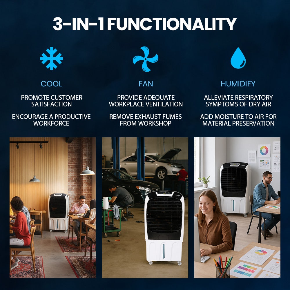 POLYCOOL 450W 80L Evaporative Air Cooler, Commercial Grade, Remote Control, Fan 4