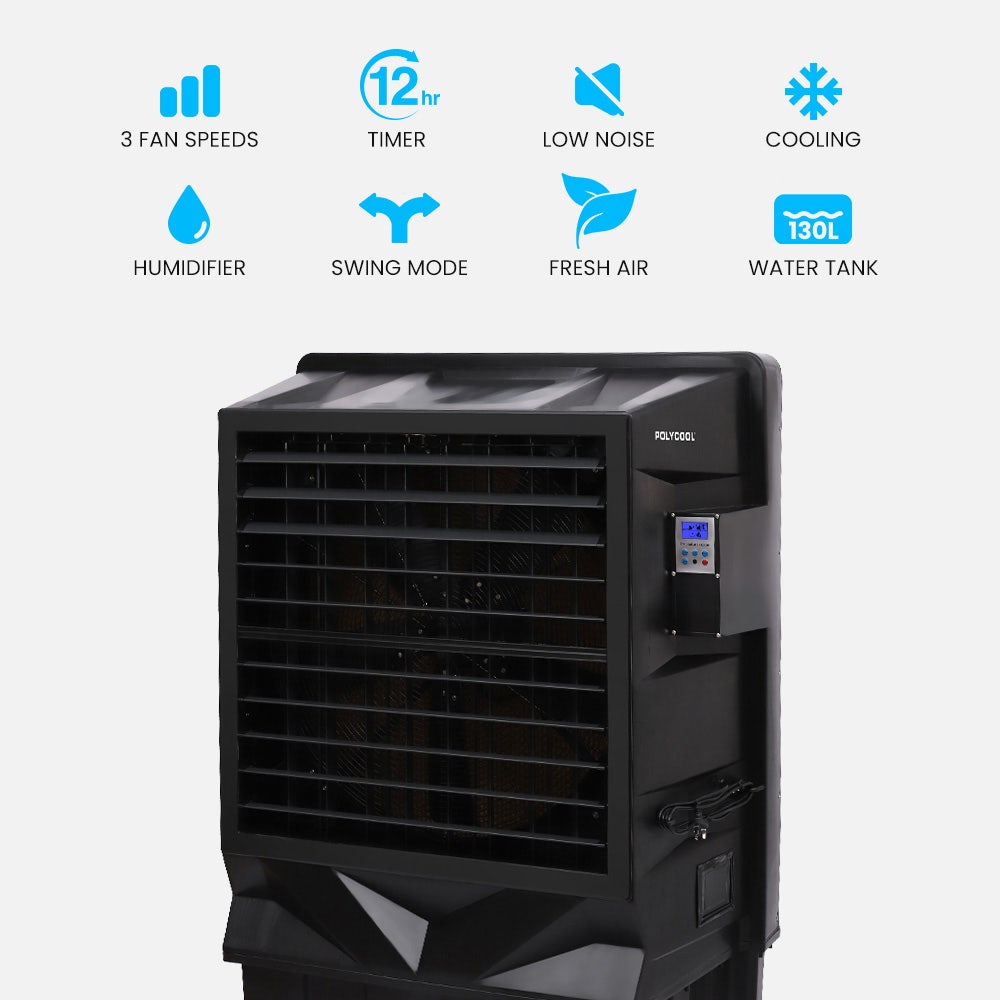 POLYCOOL 130L 750W Evaporative Air Cooler, Commercial Industrial Grade, Remote Control, Purifier, Fan 3