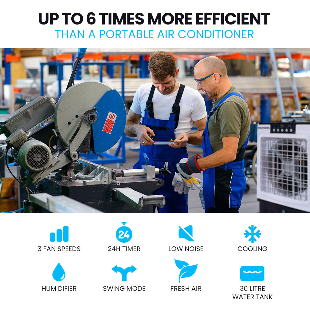 POLYCOOL 30L Evaporative Air Cooler Portable Industrial Fan, Purifier, Humidifier, Remote Control 4
