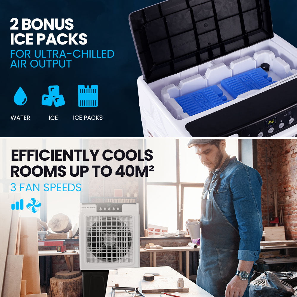 POLYCOOL 30L Evaporative Air Cooler Portable Industrial Fan, Purifier, Humidifier, Remote Control 9