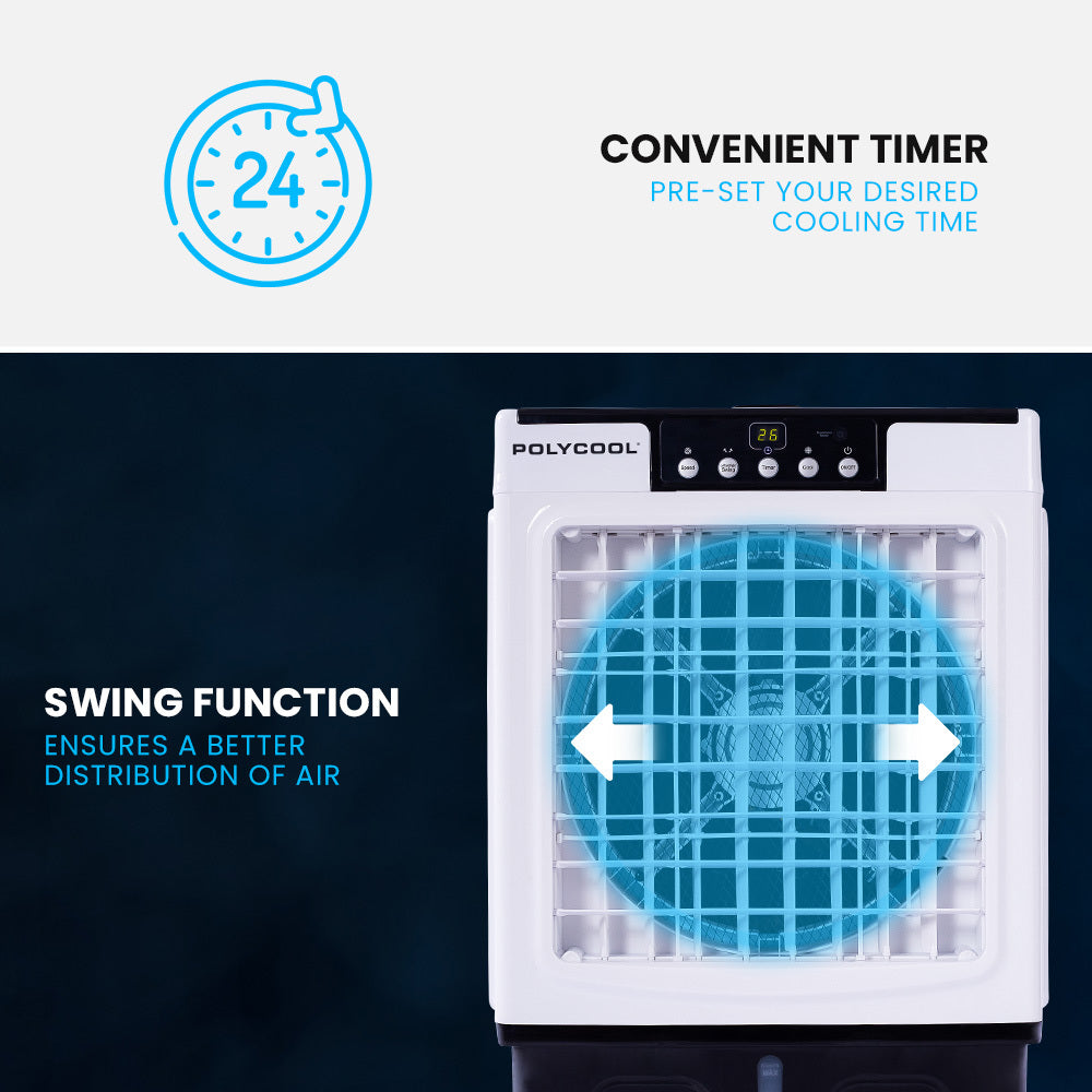 POLYCOOL 30L Evaporative Air Cooler Portable Industrial Fan, Purifier, Humidifier, Remote Control 10