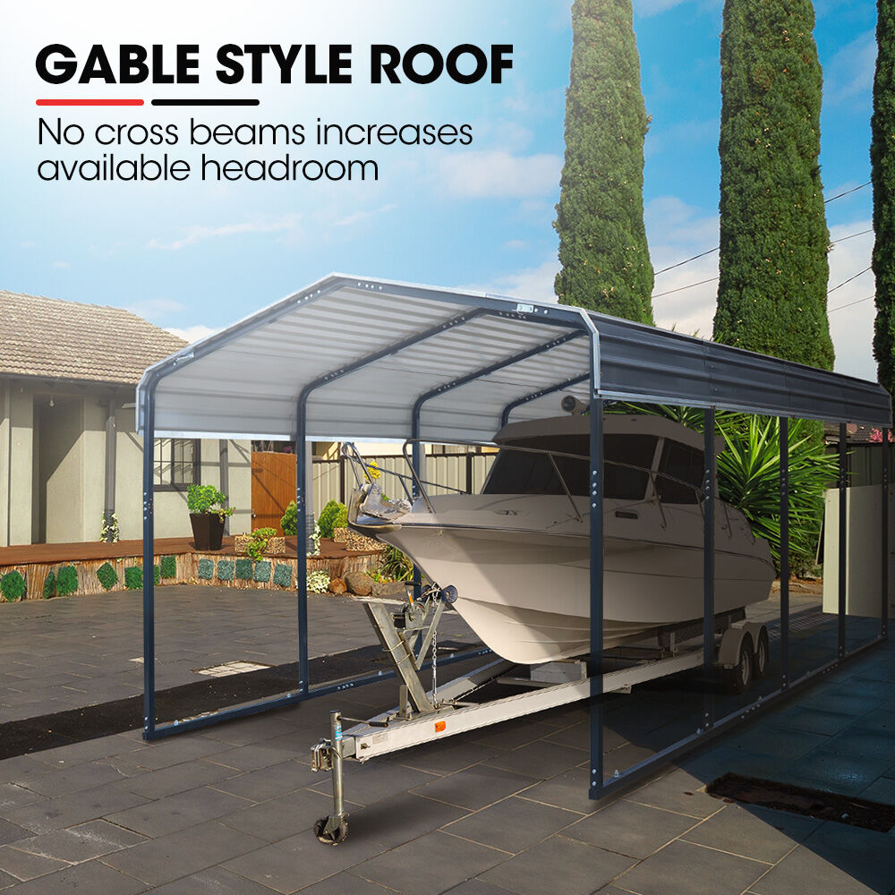 SHADE SHIELD Single Carport Shed 3.3 x 6 x 2.9m, Galvanised Steel Frame, Powder Coated Gable Roof, Shelter for Car Caravan Boat Tractor Agricultural 8