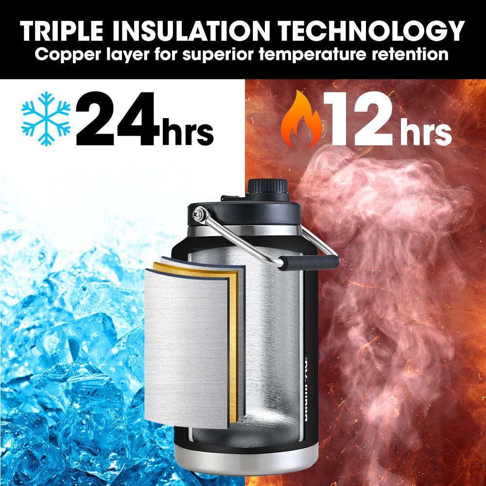 BAUMR-AG 3.8L Double Wall Insulated Stainless Steel Water Bottle, Drink Jug with Handle, Black 3