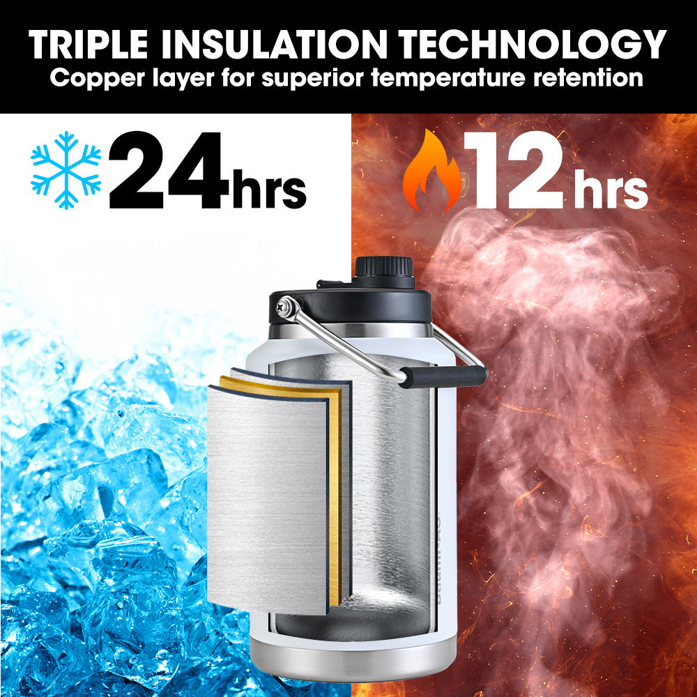 Baumr-AG 3.8L Double Wall Insulated Stainless Steel Water Bottle, Drink Jug with Handle, White 3