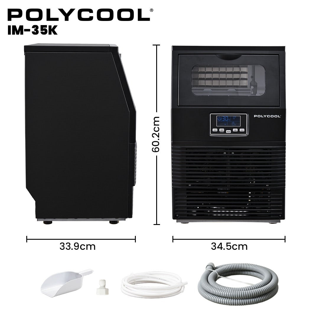 POLYCOOL Commercial Ice Maker Machine, up to 35kg/24hr, Timer & Self Cleaning Programs 12
