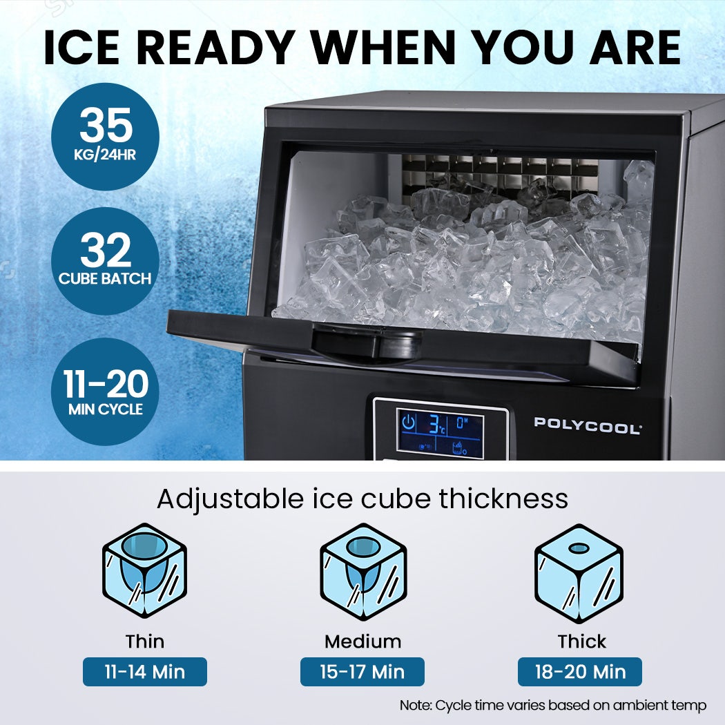 POLYCOOL Commercial Ice Maker Machine, up to 35kg/24hr, Timer & Self Cleaning Programs 4