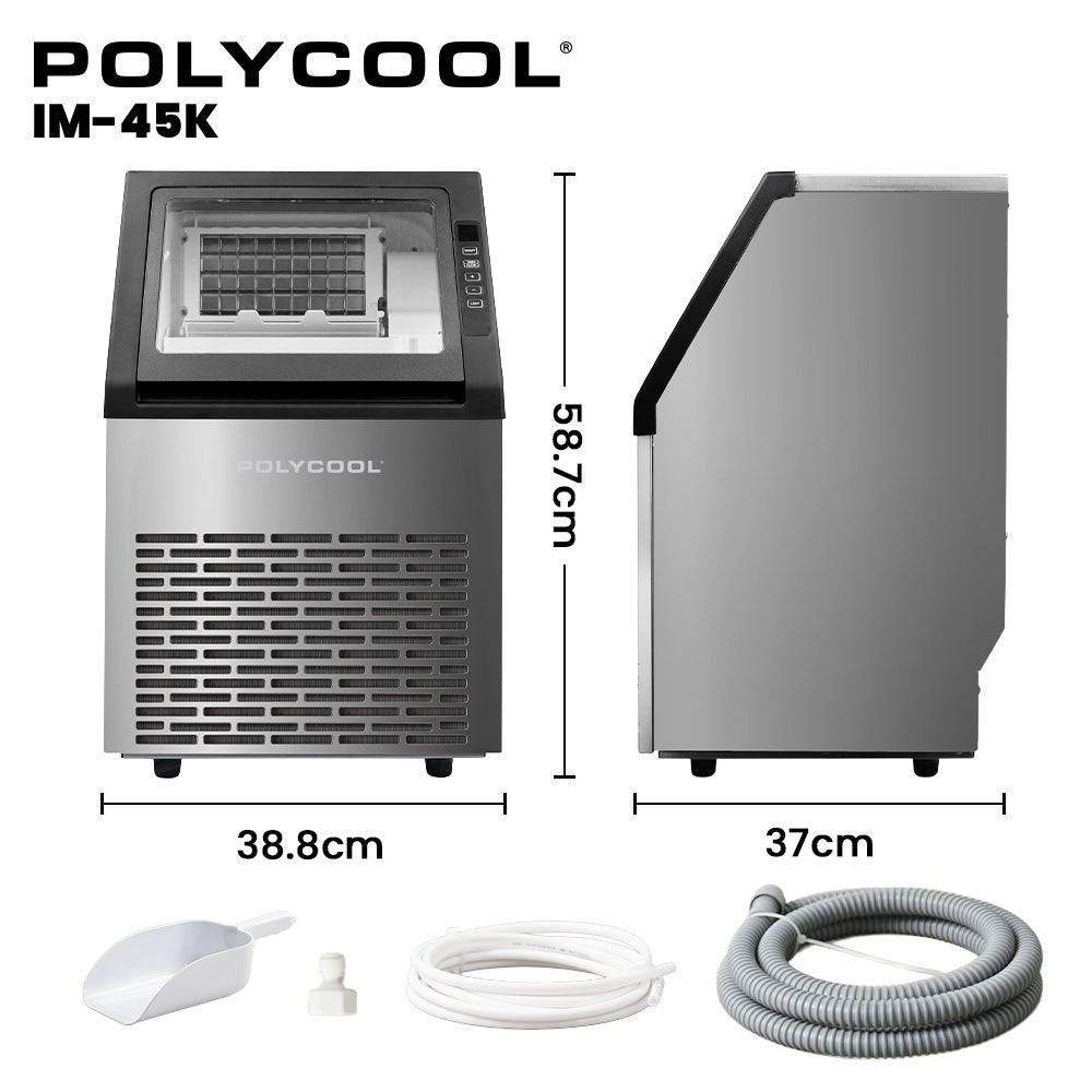 POLYCOOL Commercial Ice Maker Machine, up to 45kg/24hr, Timer & Self Cleaning Programs 11