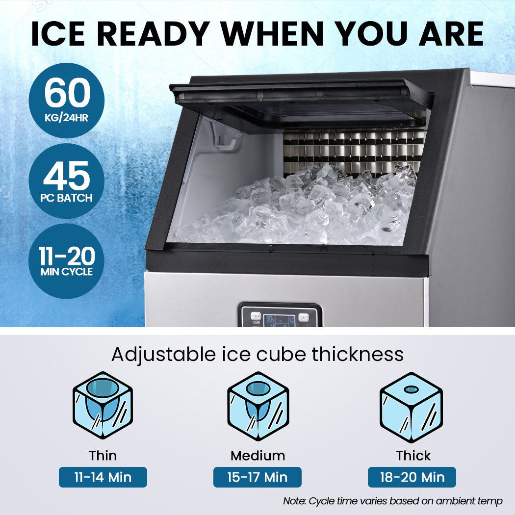 POLYCOOL Commercial Ice Maker Machine, up to 60kg/24hr, Timer & Self Cleaning Programs 4