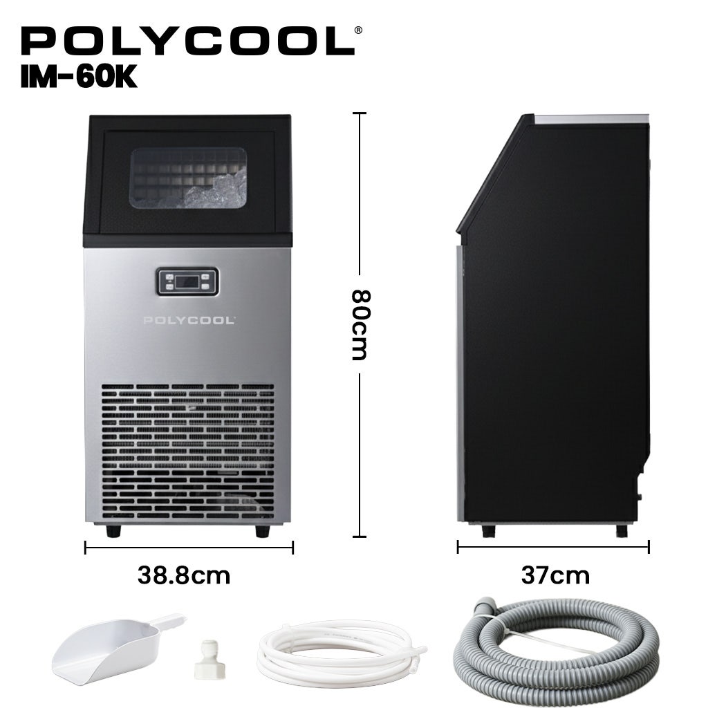 POLYCOOL Commercial Ice Maker Machine, up to 60kg/24hr, Timer & Self Cleaning Programs 11