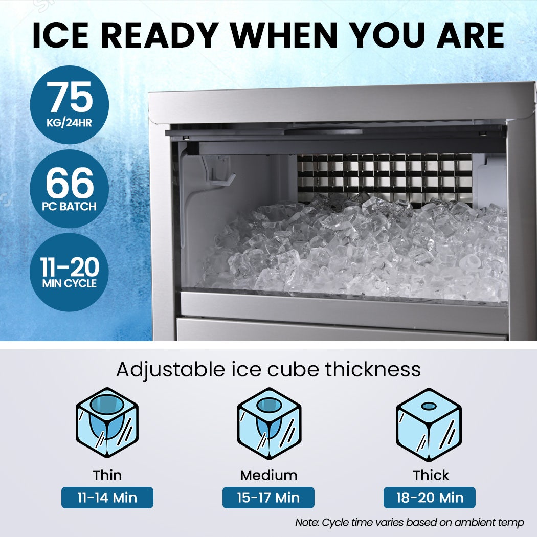 POLYCOOL Commercial Ice Maker Machine, up to 75kg/24hr, Timer & Self Cleaning Programs 4