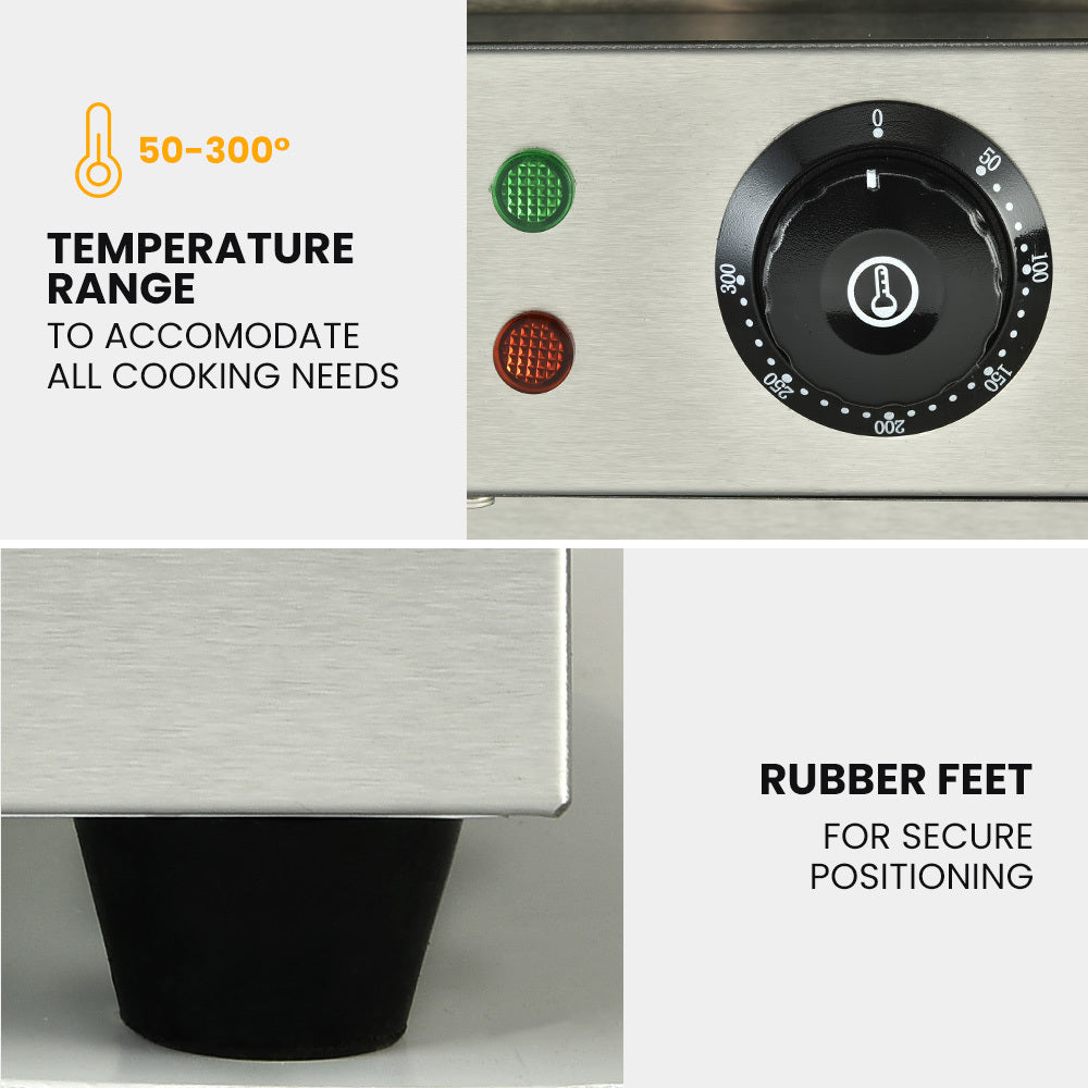 THERMOMATE Commercial Electric Griddle TH-G04, 2400W 55x35cm Half Ribbed Surface 8