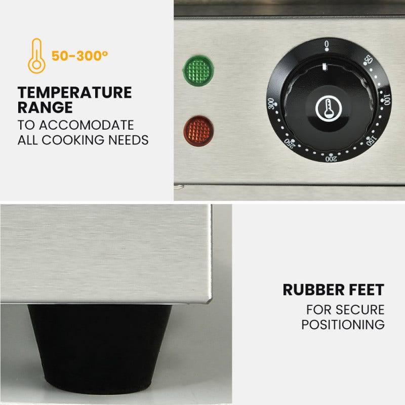 THERMOMATE Commercial Electric Griddle TH-G06, 4400W 73x40cm Half Ribbed Dual Surface 8