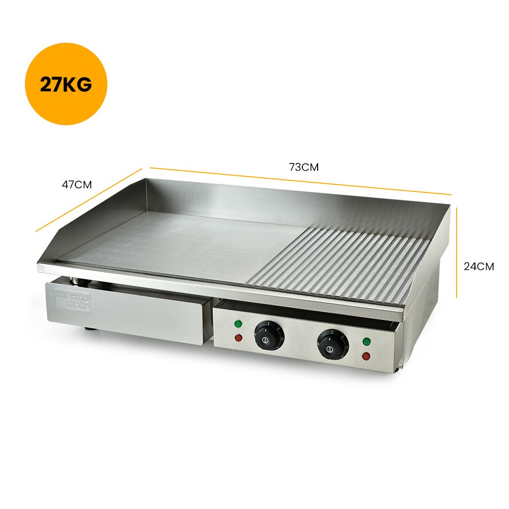 THERMOMATE Commercial Electric Griddle TH-G06, 4400W 73x40cm Half Ribbed Dual Surface 13