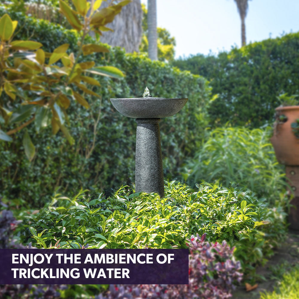 Protege Bird Bath Solar Water Feature Fountain, Contemporary Birdbath Design, with Panel Kit, LED Lights, Dark Grey 4