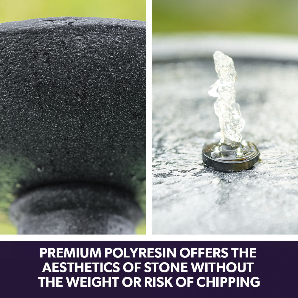 Protege Bird Bath Solar Water Feature Fountain, Contemporary Birdbath Design, with Panel Kit, LED Lights, Dark Grey 5