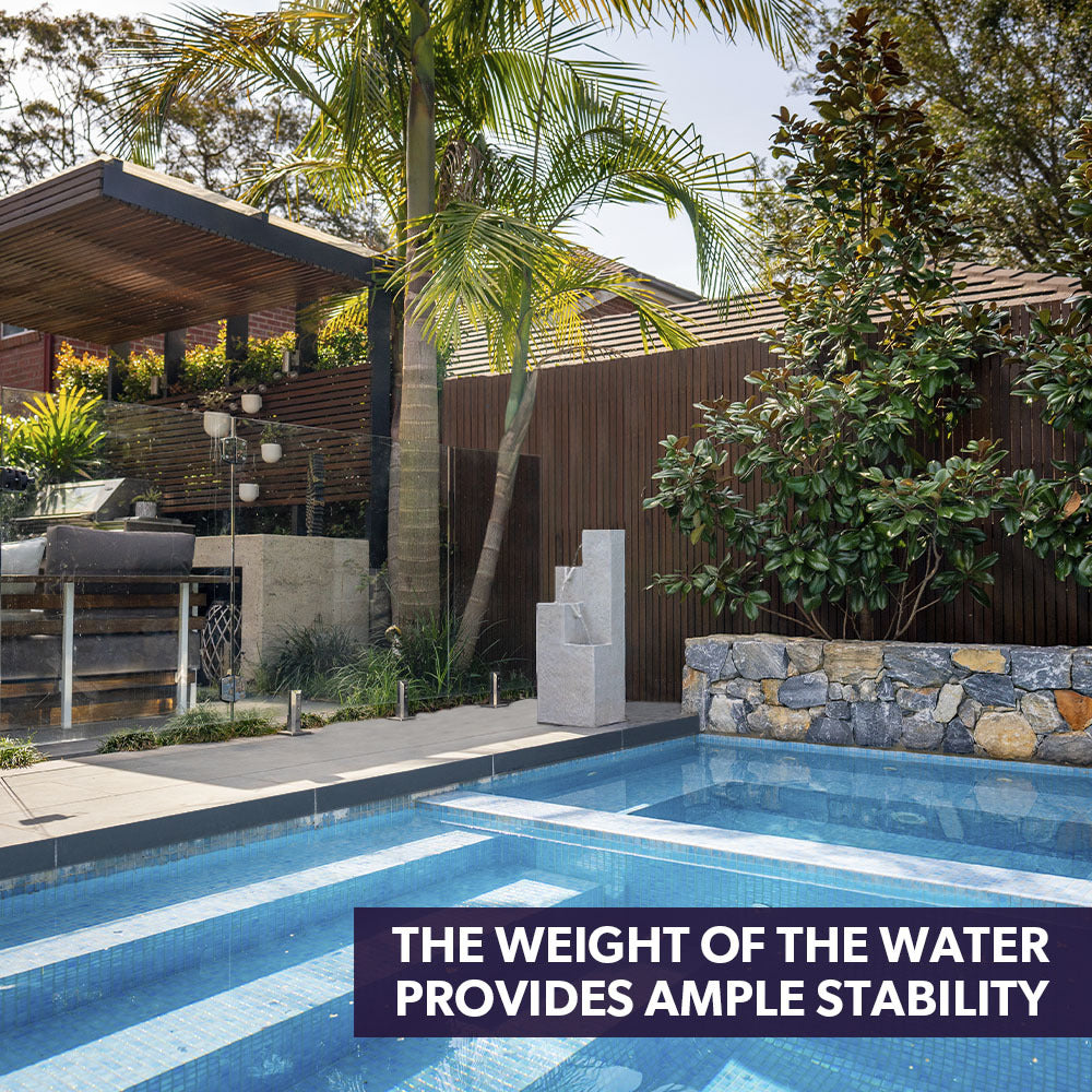 Protege Contemporary Solar Water Fountain Outdoor Garden Feature, Cascading Design, with Panel Kit, LED Lights, Light Grey 6