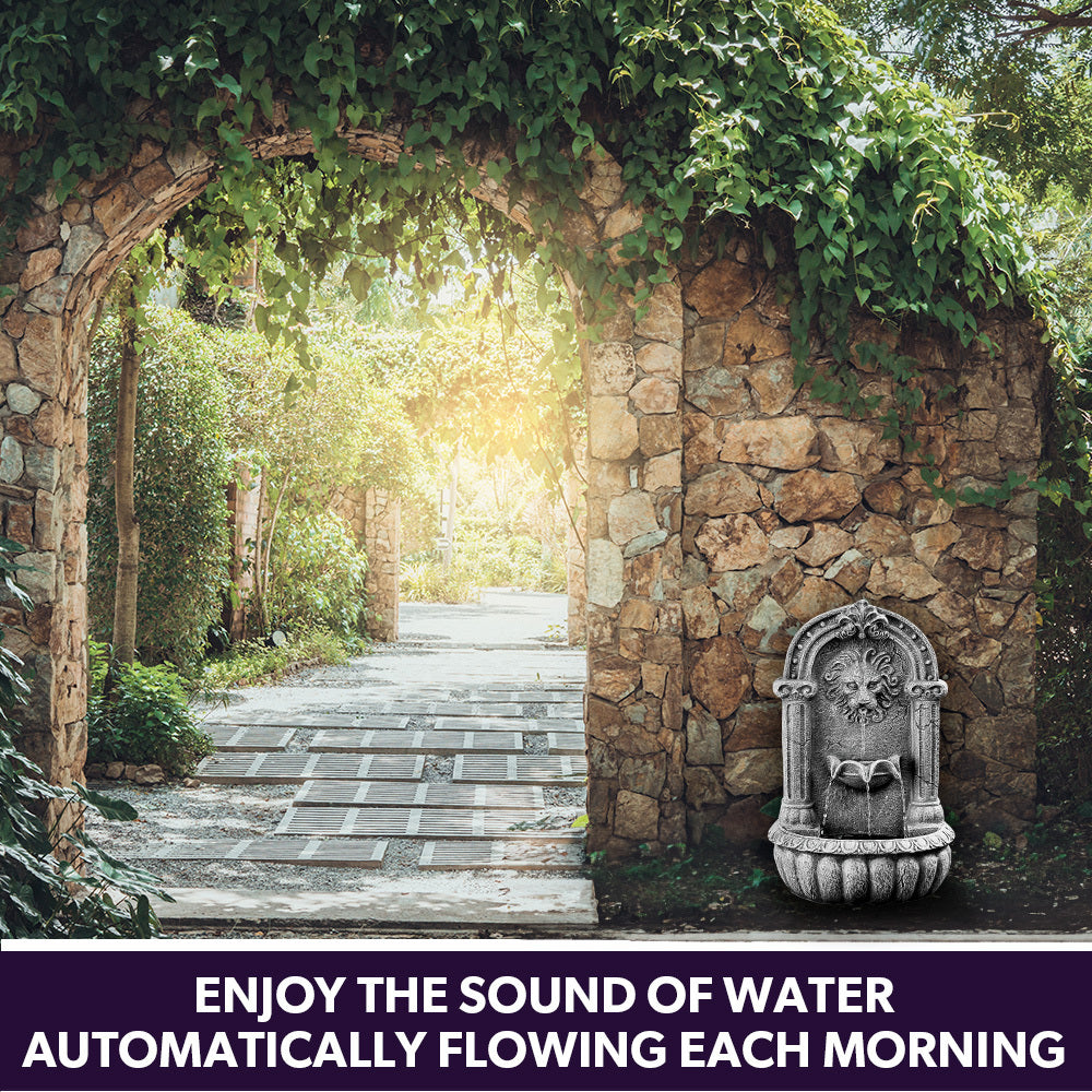 PROTEGE Lion Head Solar Powered Water Feature Fountain, Traditional Design, with Panel Kit, LED Lights 3