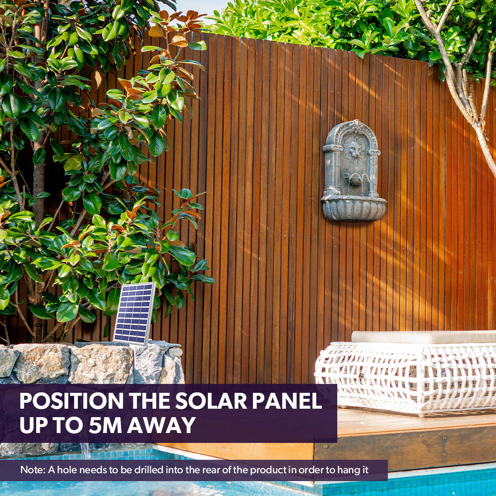 PROTEGE Lion Head Solar Powered Water Feature Fountain, Traditional Design, with Panel Kit, LED Lights 4