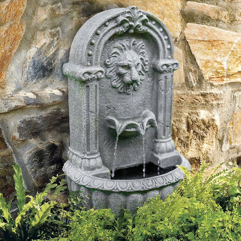 PROTEGE Lion Head Solar Powered Water Feature Fountain, Traditional Design, with Panel Kit, LED Lights 5