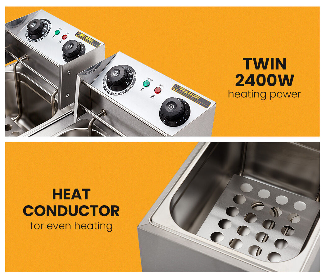 EuroChef Commercial Electric Deep Fryer Twin Frying Basket Chip Cooker Fry 3